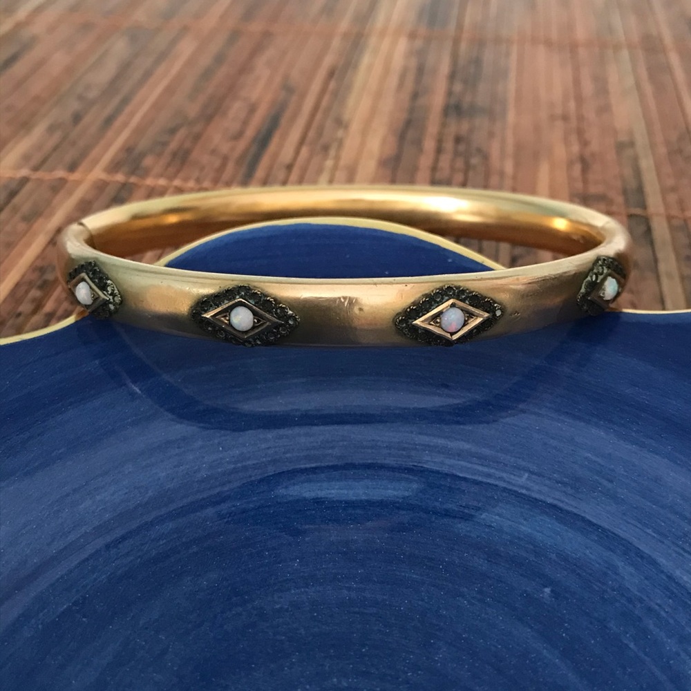 Antique Gold Filled Opal Hinged Bangle Bracelet